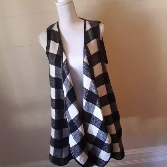 Rosette Jackets & Blazers - Rosette Buffalo Check Long Flyaway Vest
